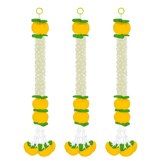 Pack of 3 Artificial White Gajra Jasmine & Marigold Flower Strings Wedding- 24 inch