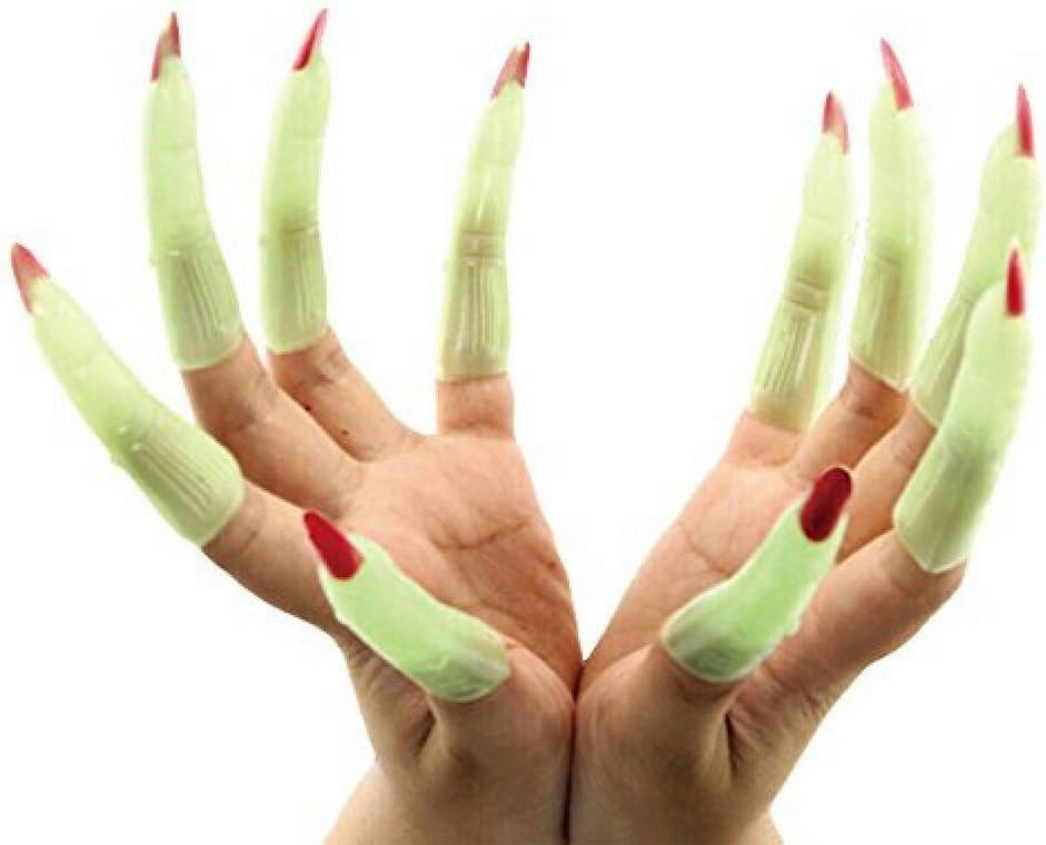 Glow in the Dark Witch Fingers Zombie Witch Nails for Spooky Scary Halloween Costumes Cosplay Set of 10