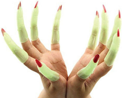 Glow in the Dark Witch Fingers Zombie Witch Nails for Spooky Scary Halloween Costumes Cosplay Set of 10