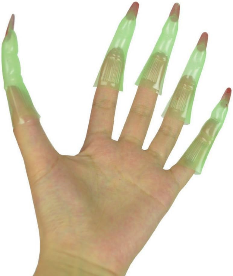 Glow in the Dark Witch Fingers Zombie Witch Nails for Spooky Scary Halloween Costumes Cosplay Set of 10