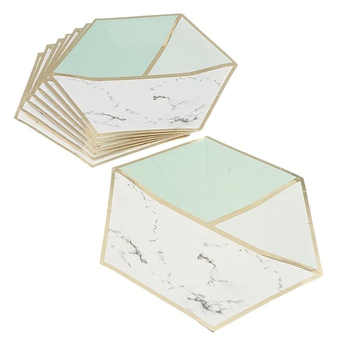 Aqua &amp; Gold Hexa Shaped Plates 9" - 10 PC