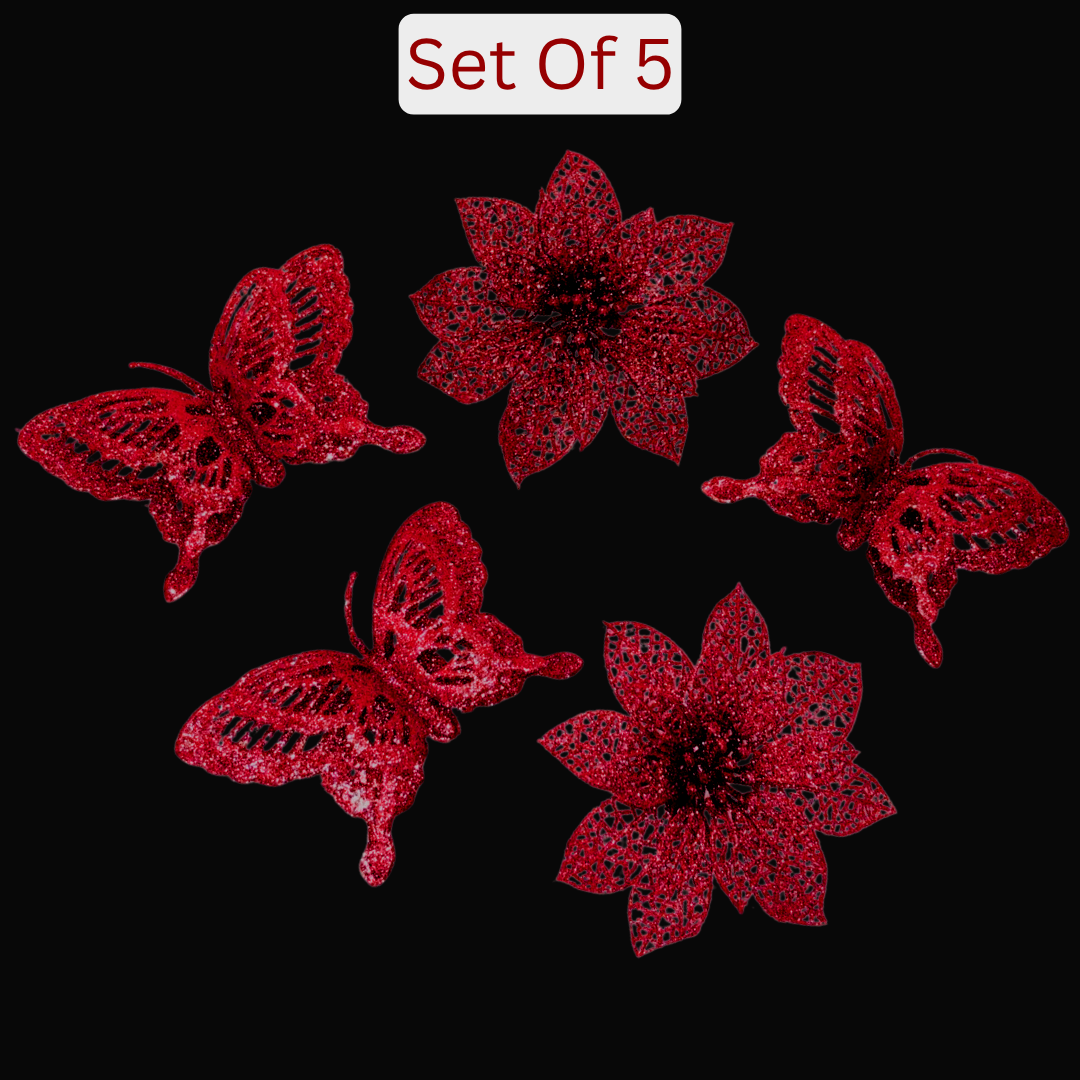 Butterfly & Flowers Hanging Red - 5PC