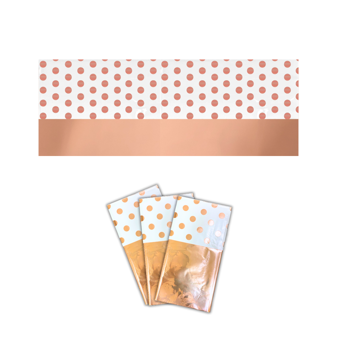 Table Cover White & Rose Gold Polka 54X108"