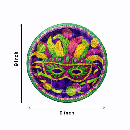 Masquerade Party Prismatic Lunch Plates 9 Inch - Mardi Gras Theme Paper Plates - 8 Pc