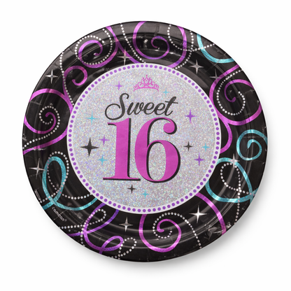 Sweet 16 Birthday Party Paper Plates - 9 inches - 8PC