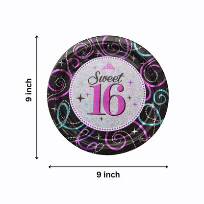 Sweet 16 Birthday Party Paper Plates - 9 inches - 8PC