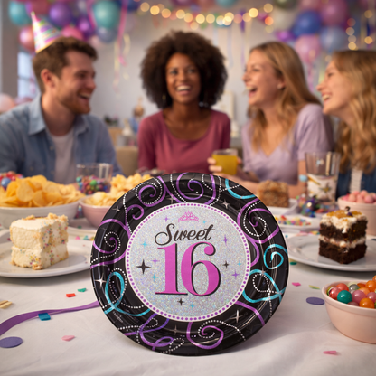 Sweet 16 Birthday Party Paper Plates - 9 inches - 8PC