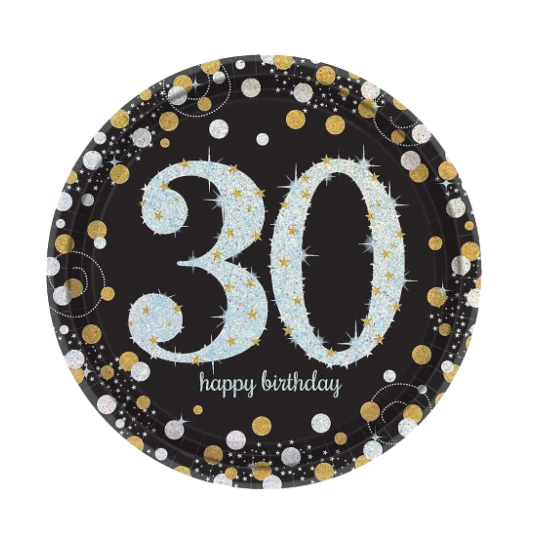 30th Birthday Sparkling Paper Plates 9" - 8PC