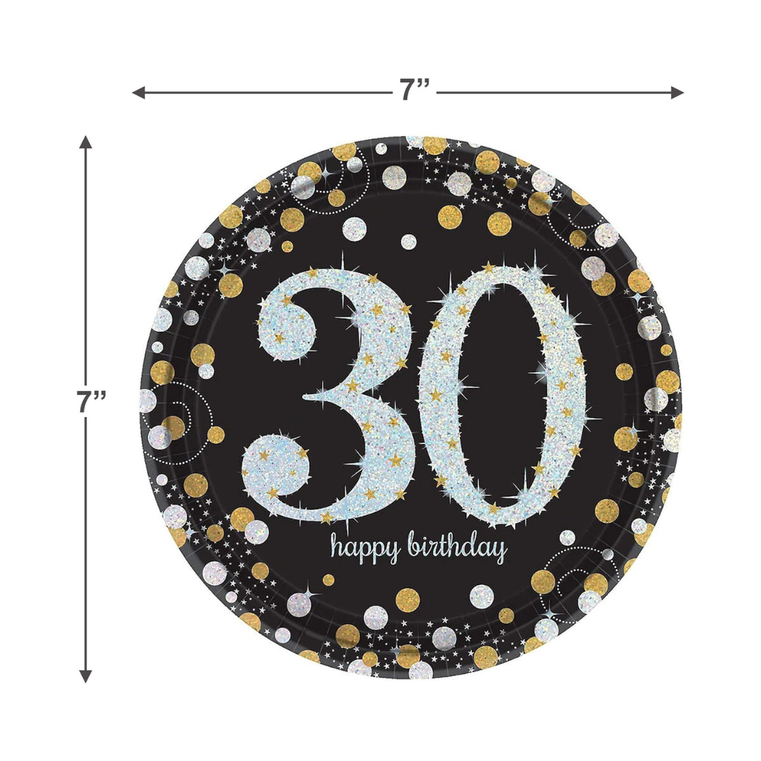 30th Birthday Sparkling Paper Plates 9" - 8PC