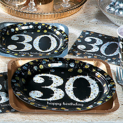 30th Birthday Sparkling Paper Plates 9" - 8PC