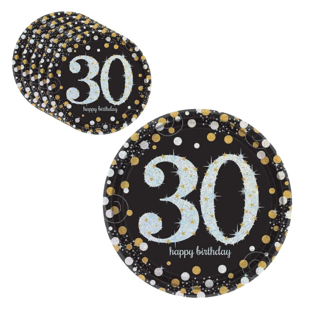 30th Birthday Sparkling Paper Plates 9" - 8PC