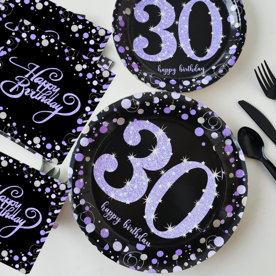 30th Birthday Sparkling Paper Plates 9" - 8PC