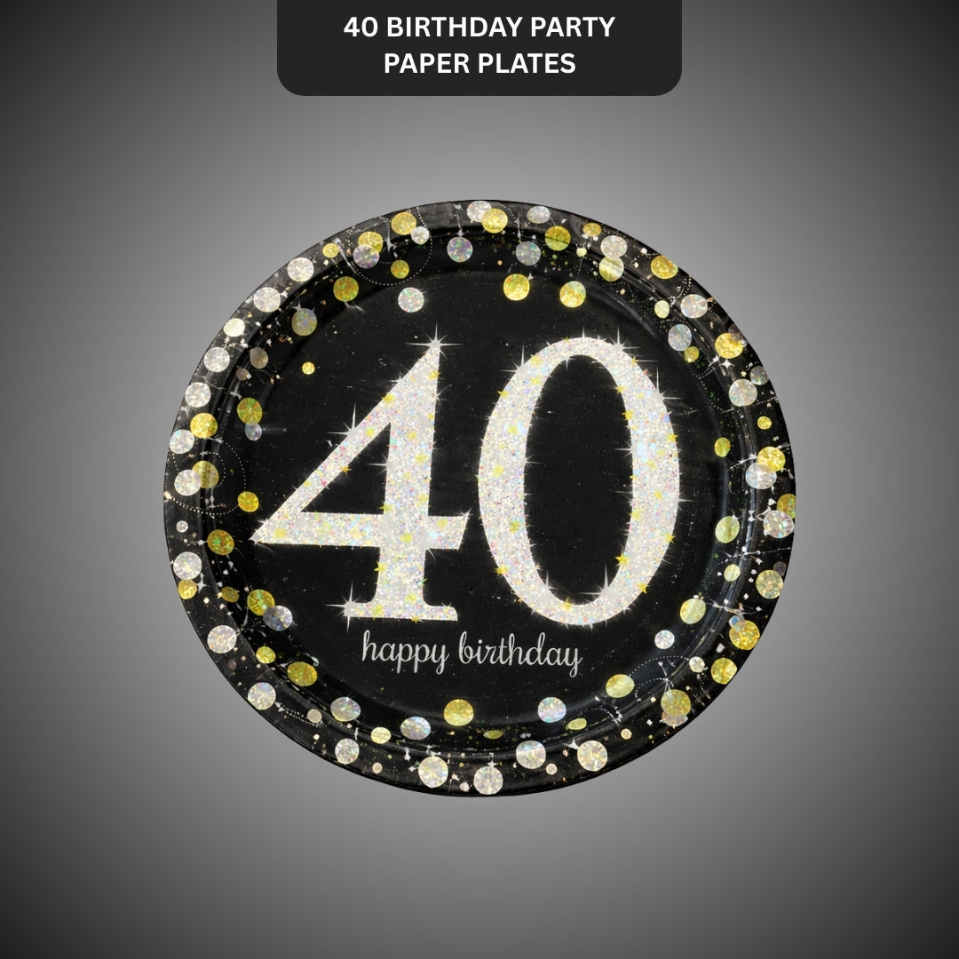 Happy 40 Birthday Party Paper Plates - 9 inches - 8PC