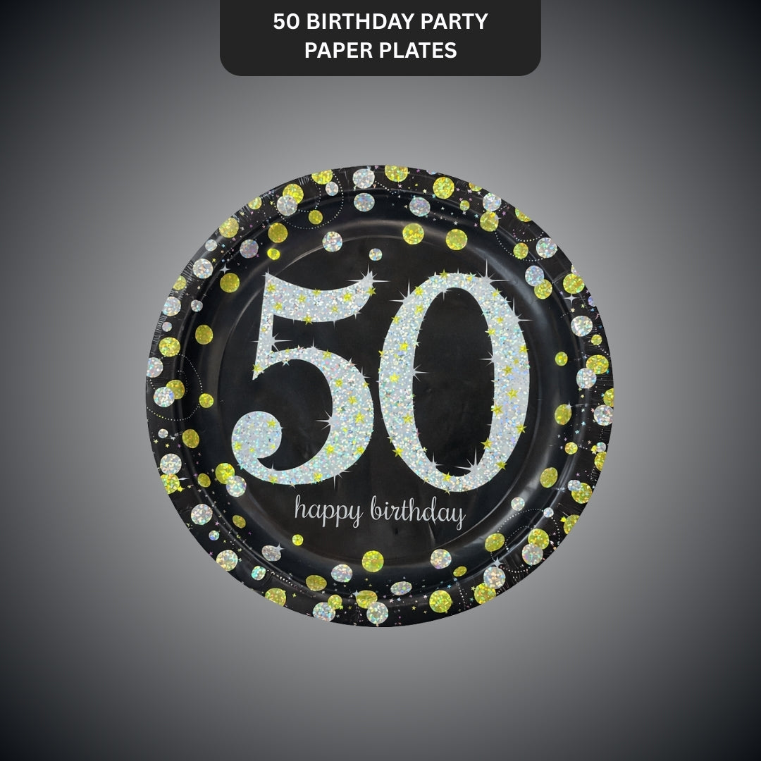 Happy 50 Birthday Sparking Party Plates - 9 inches - 8PC