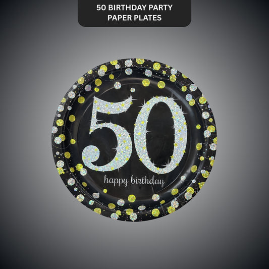 Happy 50 Birthday Sparking Party Plates - 9 inches - 8PC