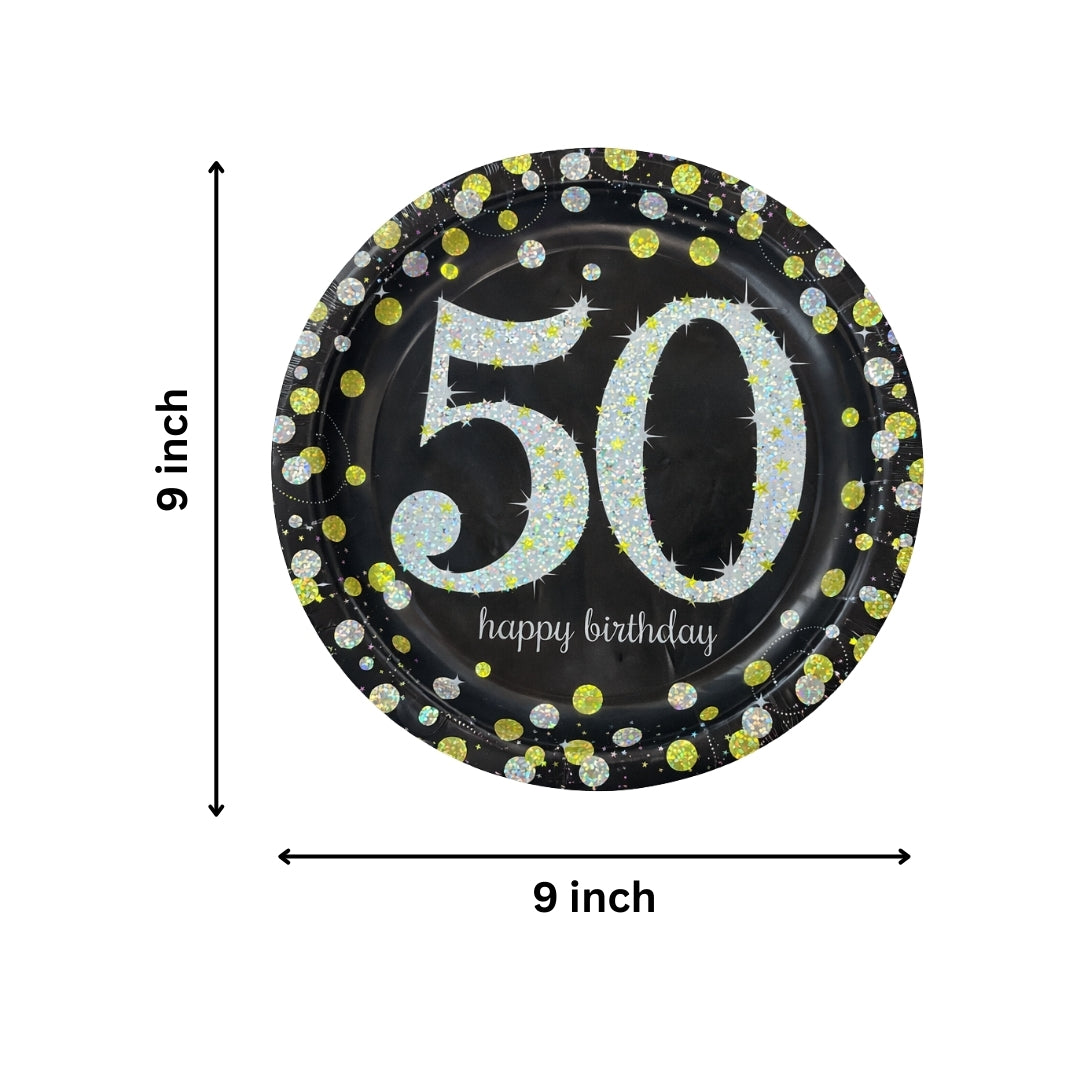 Happy 50 Birthday Sparking Party Plates - 9 inches - 8PC