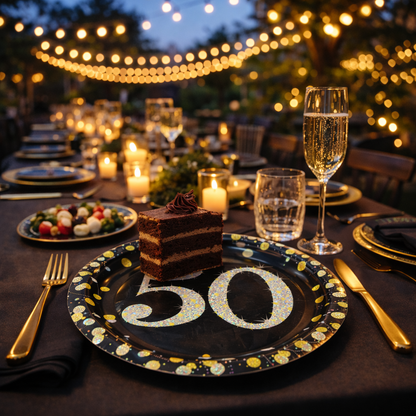 Happy 50 Birthday Sparking Party Plates - 9 inches - 8PC