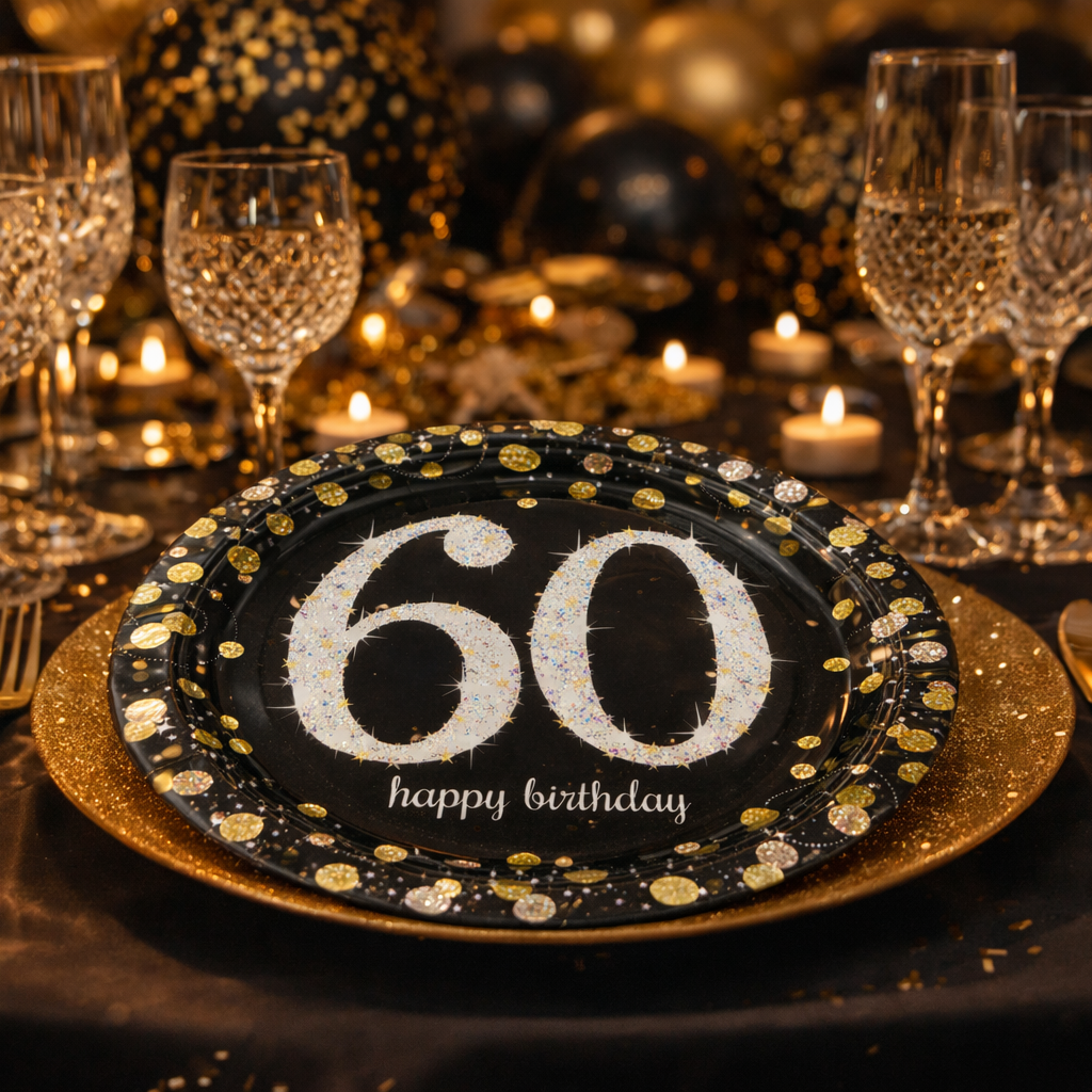 Happy 60 Birthday Party Paper Plates - 9 inches - 8PC
