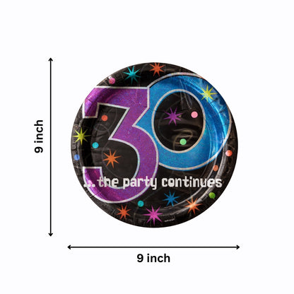 30th Birthday Lunch Plates - The Party Continues Prismatic Paper Plates - 8 Pc