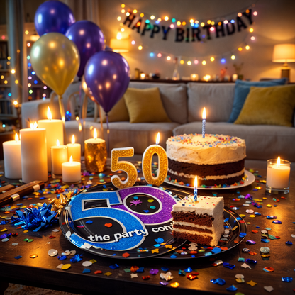 50th Birthday Lunch Plates - The Party Continues Prismatic Paper Plates - 8 Pc