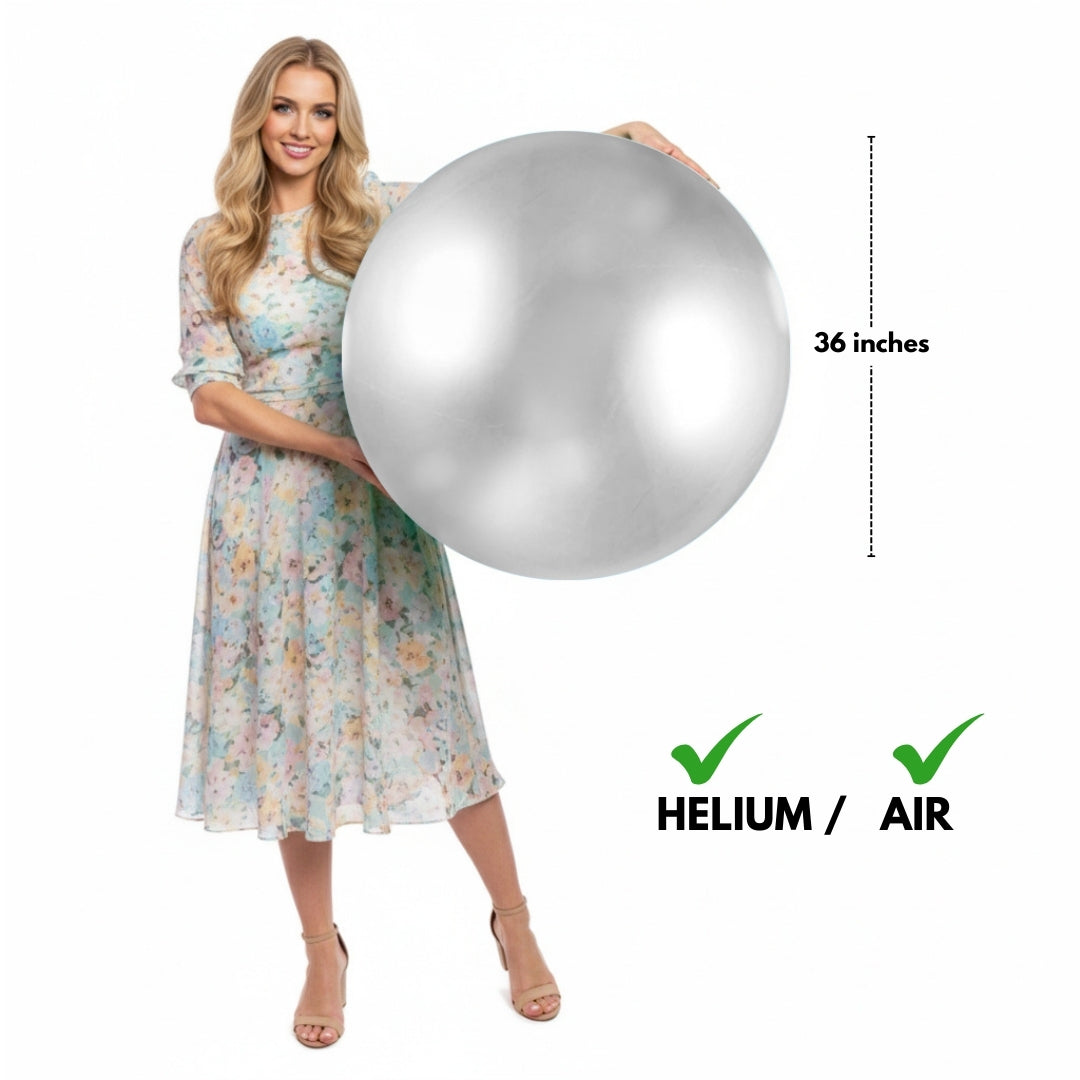 Silver Bladder Balloon - Helium Or Air Filled - 36 inches  - 1PC