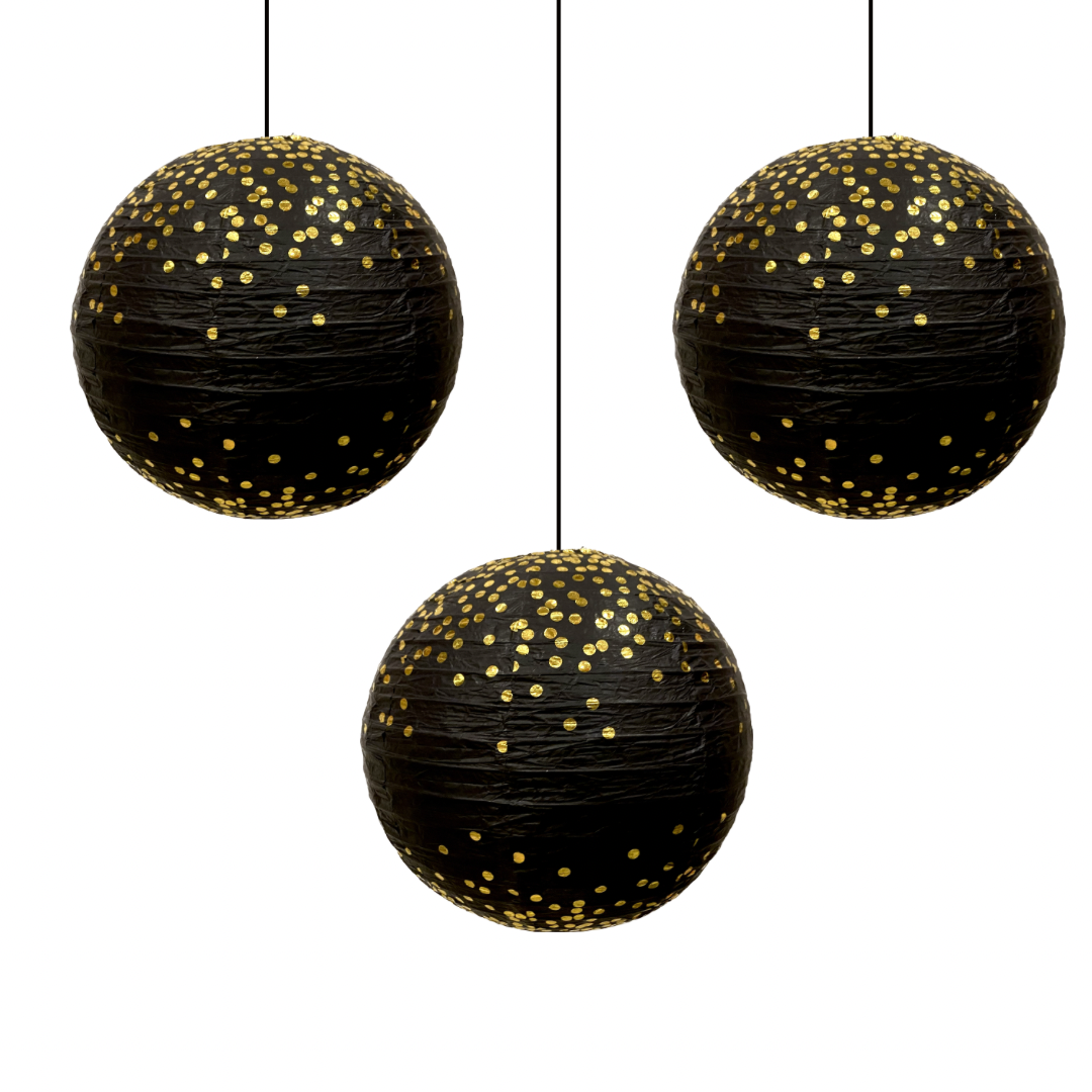 Black & Golden Polks Dot Lanterns - 12"