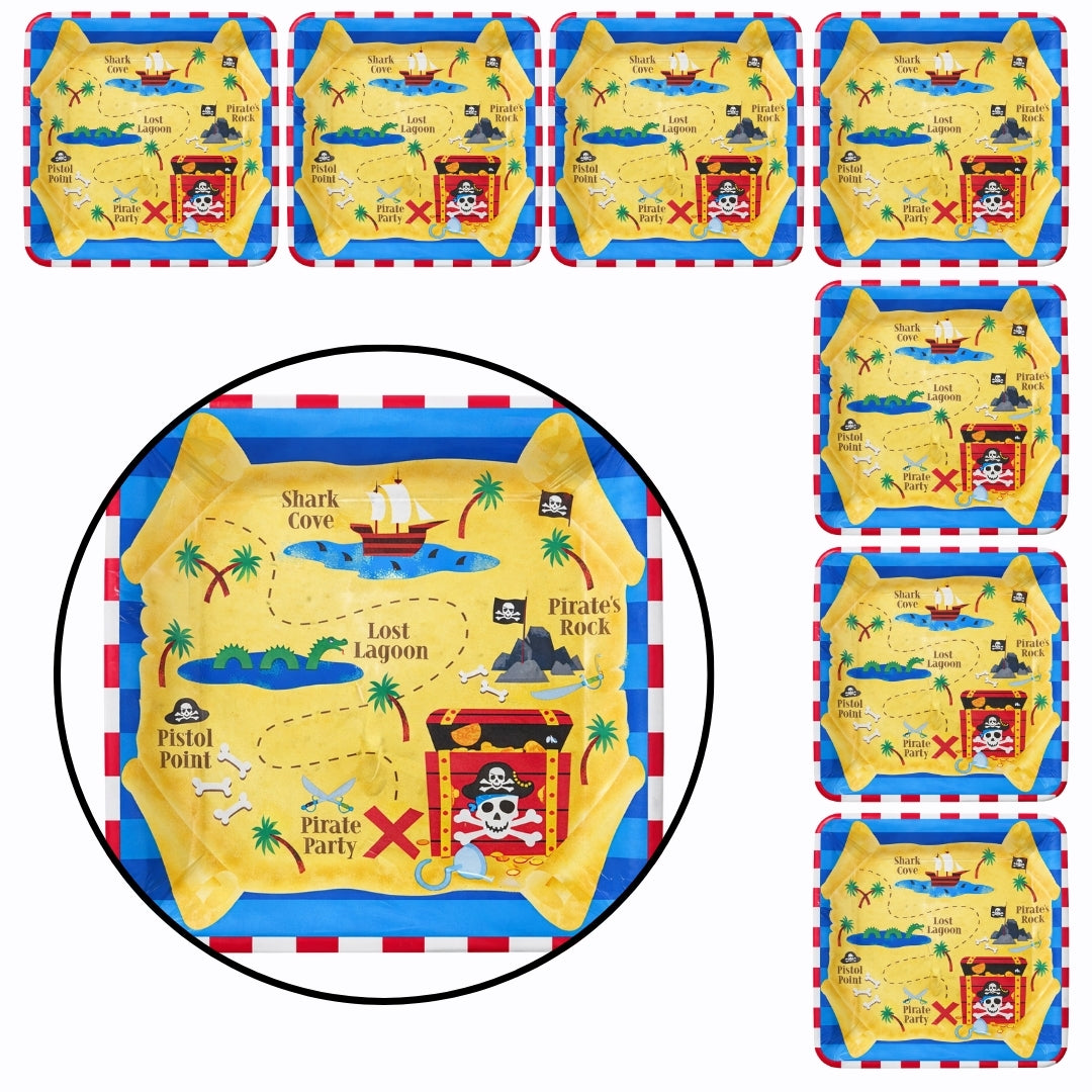 Pirate Party Square Paper Plates 10 Inch - Pirate Theme Birthday Party Tableware - 8 Pc