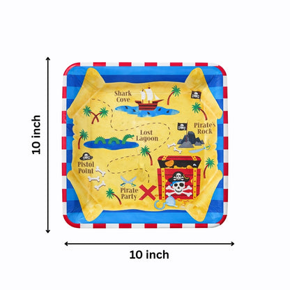 Pirate Party Square Paper Plates 10 Inch - Pirate Theme Birthday Party Tableware - 8 Pc
