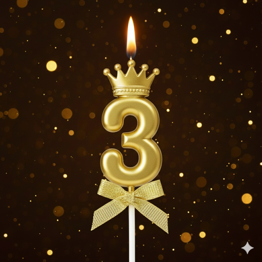 Golden Crown Numerical Candle No. 3