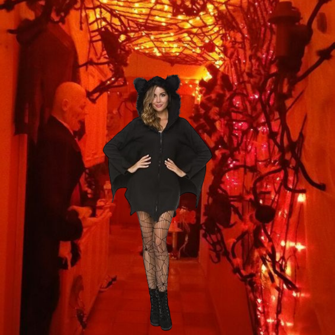 Spooktacular Cozy Bat Adult Jumpsuit Costume for Woman with Hood