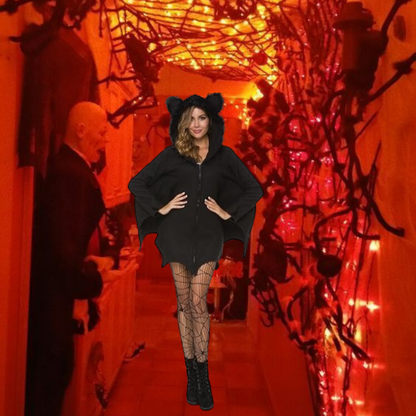 Spooktacular Cozy Bat Adult Jumpsuit Costume for Woman with Hood