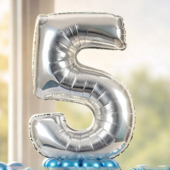 Designer Blue & Silver Balloon Bouquet Arrangement for 5th Birthday
