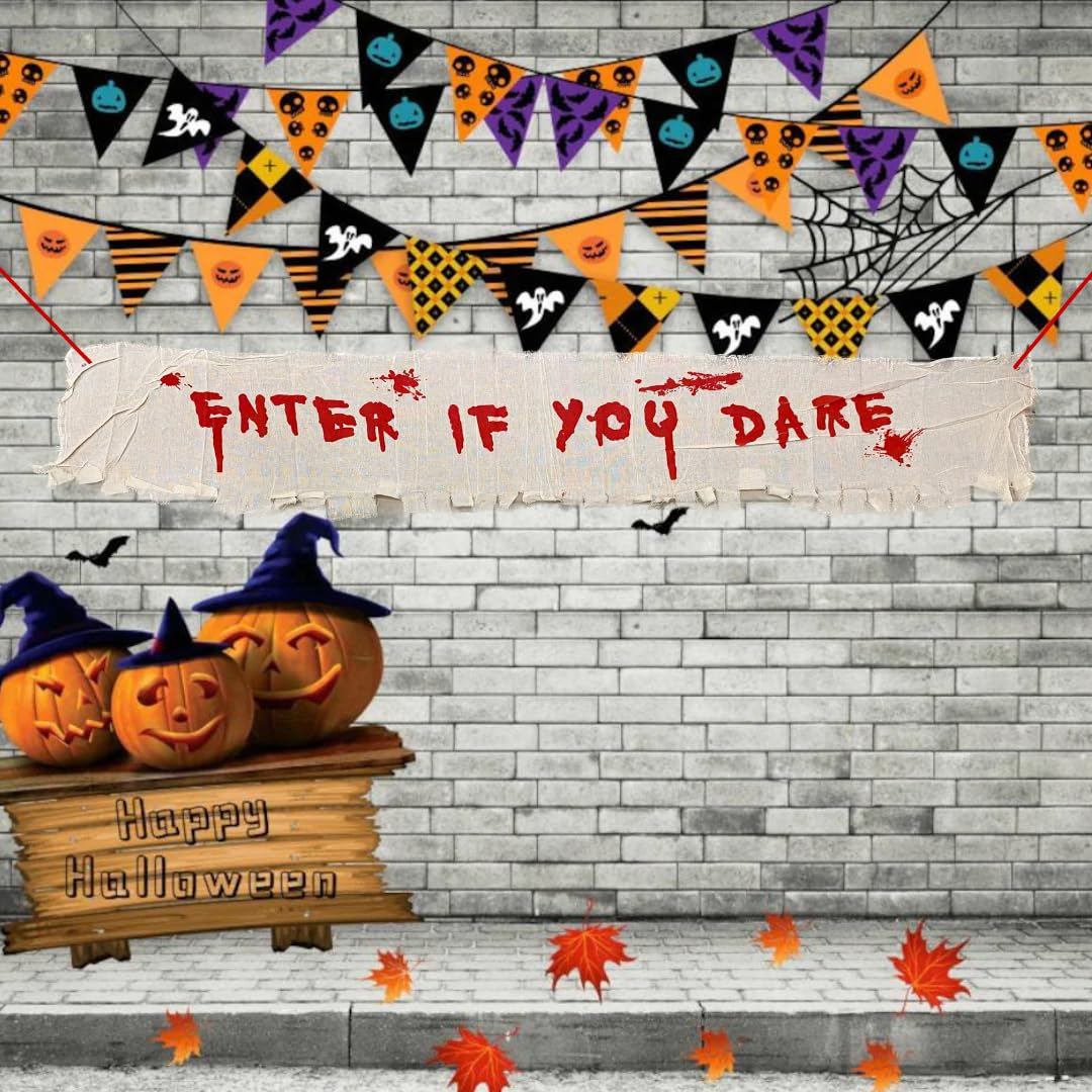 Enter if you Dare Welcome paper banner in Jute Finish - Approx. 4 FT