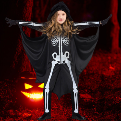 Black Bat Skeleton Jumpsuit Costume w/ Wings for Kids