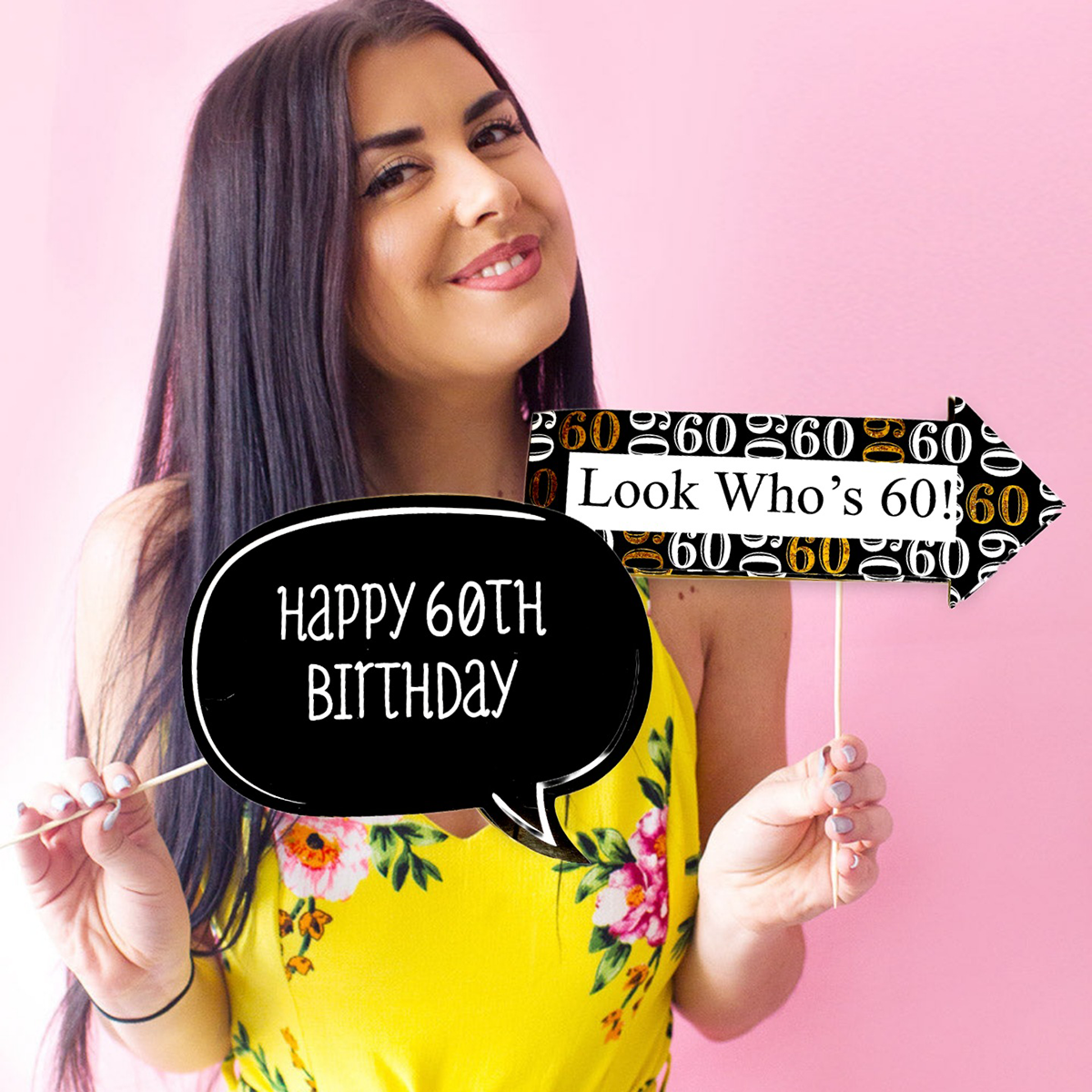 60th Birthday Photo Booth Props Gold & Black - 20Pc