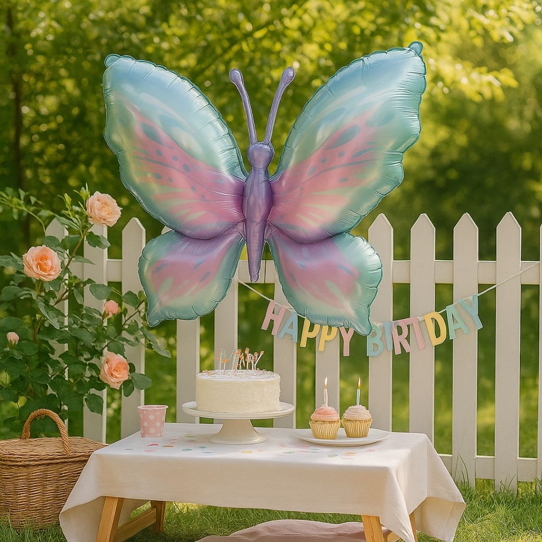 Butterfly Shaped Metallic Pink & Purple Balloon with Pink Thorax - Helum Quality - 34 inches - 1PC