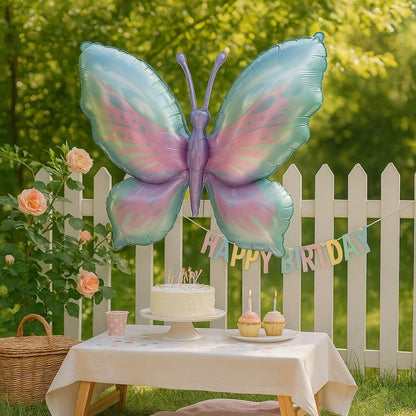 Butterfly Shaped Metallic Pink & Purple Balloon with Pink Thorax - Helum Quality - 34 inches - 1PC