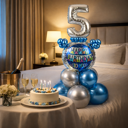 Designer Blue & Silver Balloon Bouquet Arrangement for 5th Birthday