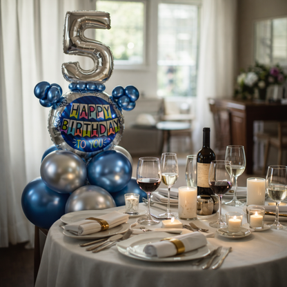 Designer Blue & Silver Balloon Bouquet Arrangement for 5th Birthday