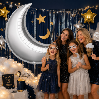Silver Crescent Moon Foil Balloon