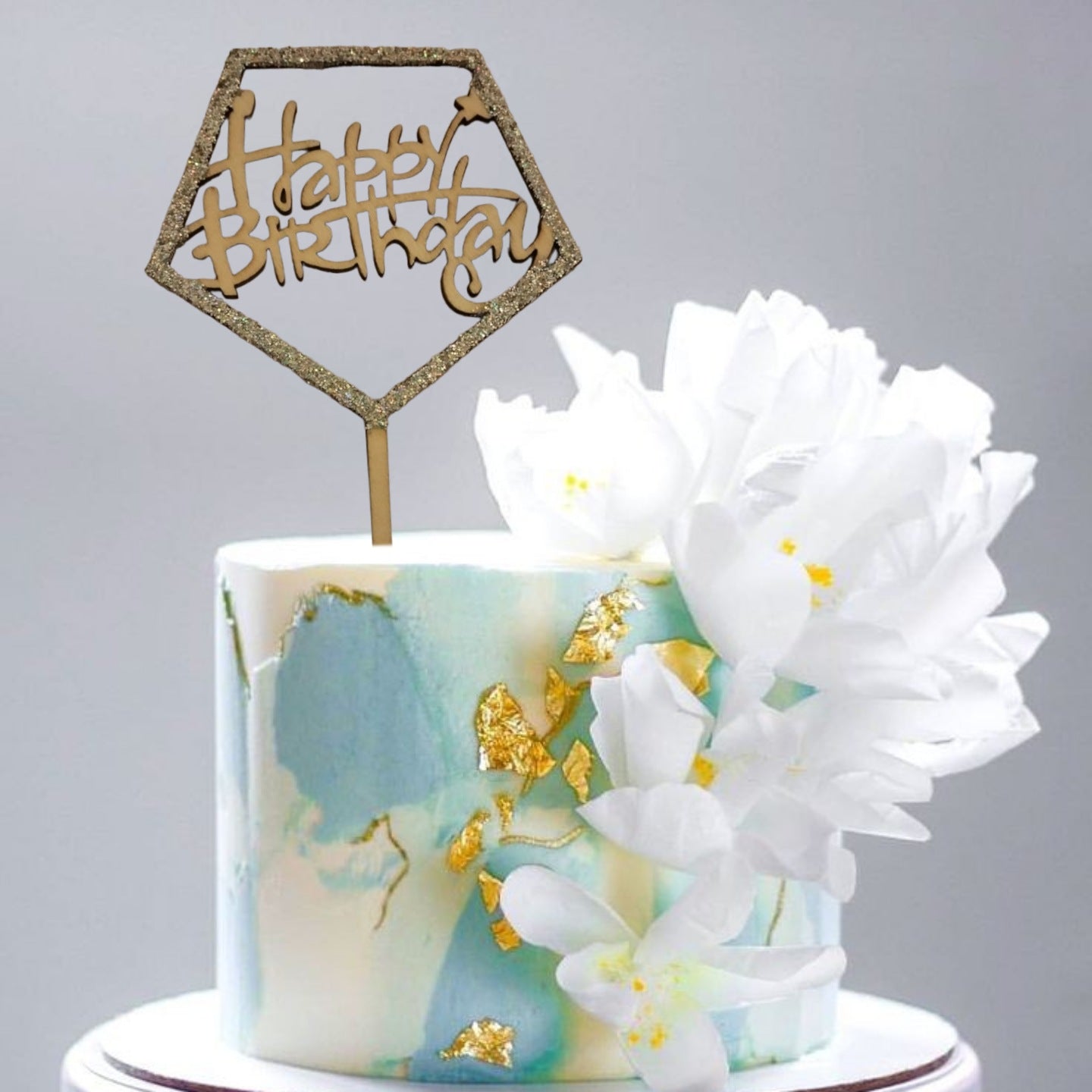 Happy Birthday Pentagon Shape Wooden Cake Topper w