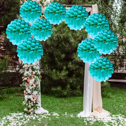 Paper Pom Pom Hangings for Decoration-10 inch 5 pieces Ceiling Decoration Items, Pom Poms, Fluffy Decoration- Sky Blue-NO DIY