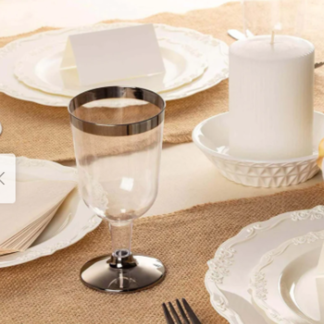 Wine Glasses with Silver Rim - Pack of 6