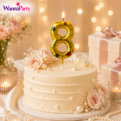 Golden Color Happy Birthday Printed Candle Number 8