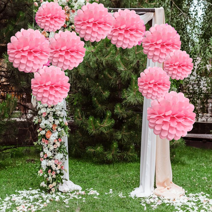 Paper Pom Pom Hangings for Decoration-10 inch 5 pieces Ceiling Decoration Items, Pom Poms, Fluffy Decoration- Light Pink