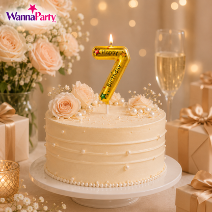 Golden Color Happy Birthday Printed Candle Number 7