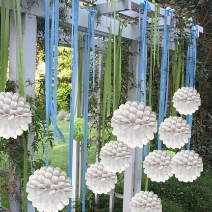 Paper Pom Pom Hangings for Decoration-10 inch 5 pieces Ceiling Decoration Items, Pom Poms, Fluffy Decoration- White-NO DIY