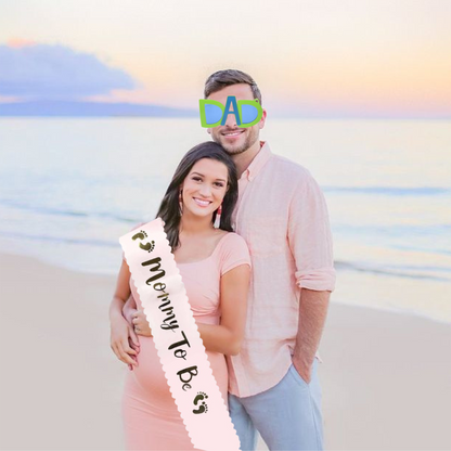 Mom To Be Sash Satin Pink & Green DAD Sunglasses - 2PC