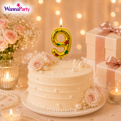 Golden Color Happy Birthday Printed Candle Number 9