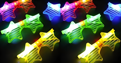 Set of 5 Light up Shutter Shades Star, Led Neon Rave SunGlasses, Party Eyeglass, Flashing Sunglasses for Neon & Bachelorette Party Glow in Dark Christmas Party Sunglasses (Assorted Colors)